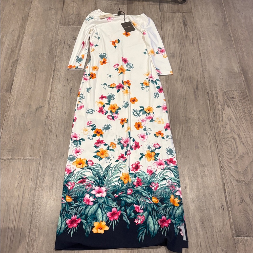 Tommy Bahama White Dress with Orange and Pink Floral Accents
